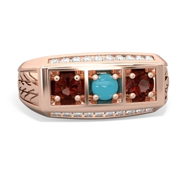 Turquoise Three Stone Tire Tread Men's 14K Rose Gold ring R0520