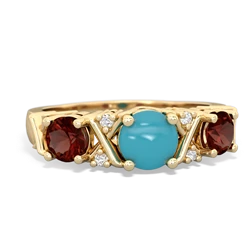 Turquoise Hugs And Kisses 14K Yellow Gold ring R5016