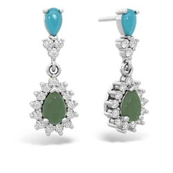 Turquoise Halo Pear Dangle 14K White Gold earrings E1882