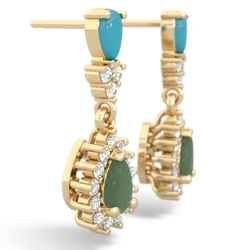 Turquoise Halo Pear Dangle 14K Yellow Gold earrings E1882