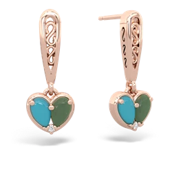 Turquoise Filligree Heart 14K Rose Gold earrings E5070