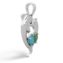 Turquoise Dolphin Heart 14K White Gold pendant P5820