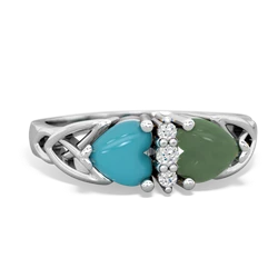 Turquoise Celtic Knot Double Heart 14K White Gold ring R5040