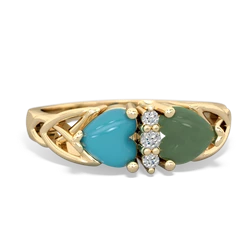 Turquoise Celtic Knot Double Heart 14K Yellow Gold ring R5040