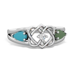 Turquoise Hearts Intertwined 14K White Gold ring R5880