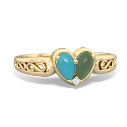 Turquoise Filligree 'One Heart' 14K Yellow Gold ring R5070