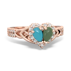 Turquoise Celtic Knot Two Hearts As One 14K Rose Gold ring R2644HRT