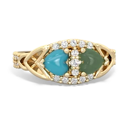 Turquoise Sparkling Celtic Knot 14K Yellow Gold ring R2645