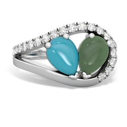 Turquoise Nestled Heart Keepsake 14K White Gold ring R5650