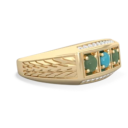 Turquoise Three Stone Tire Tread Men's 14K Yellow Gold ring R0520