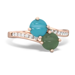 Turquoise Channel Set Two Stone 14K Rose Gold ring R5303