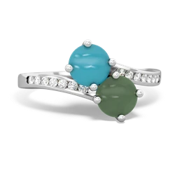 Turquoise Channel Set Two Stone 14K White Gold ring R5303