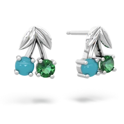 Turquoise Sweet Cherries 14K White Gold earrings E7001