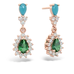 Turquoise Halo Pear Dangle 14K Rose Gold earrings E1882