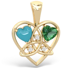 Turquoise Celtic Trinity Heart 14K Yellow Gold pendant P5331