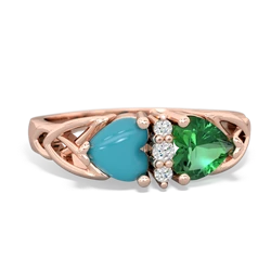 Turquoise Celtic Knot Double Heart 14K Rose Gold ring R5040