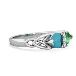 Turquoise Celtic Knot Double Heart 14K White Gold ring R5040