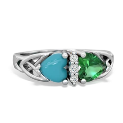 Turquoise Celtic Knot Double Heart 14K White Gold ring R5040