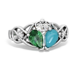 Turquoise 'One Heart' Celtic Knot Claddagh 14K White Gold ring R5322