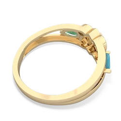 Turquoise Hearts Intertwined 14K Yellow Gold ring R5880