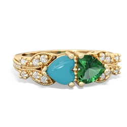 Turquoise Diamond Butterflies 14K Yellow Gold ring R5601