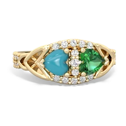 Turquoise Sparkling Celtic Knot 14K Yellow Gold ring R2645