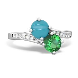 Turquoise Channel Set Two Stone 14K White Gold ring R5303