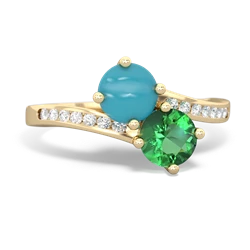 Turquoise Channel Set Two Stone 14K Yellow Gold ring R5303