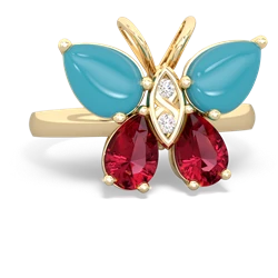 Turquoise Butterfly 14K Yellow Gold ring R2215