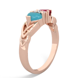 Turquoise Celtic Knot Double Heart 14K Rose Gold ring R5040