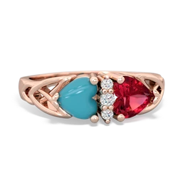 Turquoise Celtic Knot Double Heart 14K Rose Gold ring R5040