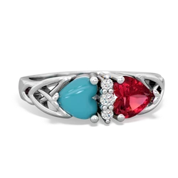 Turquoise Celtic Knot Double Heart 14K White Gold ring R5040