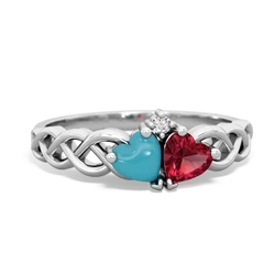 Turquoise Heart To Heart Braid 14K White Gold ring R5870