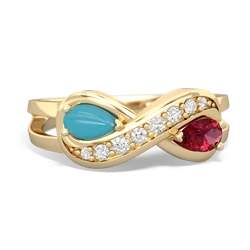 Turquoise Diamond Infinity 14K Yellow Gold ring R5390