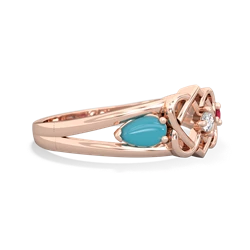 Turquoise Hearts Intertwined 14K Rose Gold ring R5880