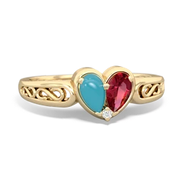 Turquoise Filligree 'One Heart' 14K Yellow Gold ring R5070