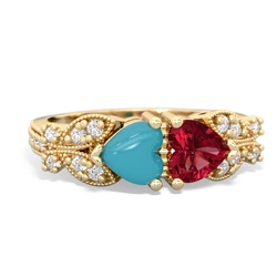 Turquoise Diamond Butterflies 14K Yellow Gold ring R5601