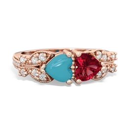 Turquoise Diamond Butterflies 14K Rose Gold ring R5601