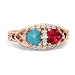 Turquoise Sparkling Celtic Knot 14K Rose Gold ring R2645