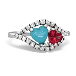 Turquoise Mother And Child 14K White Gold ring R3010