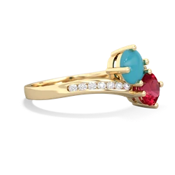 Turquoise Channel Set Two Stone 14K Yellow Gold ring R5303