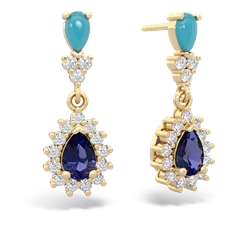 Turquoise Halo Pear Dangle 14K Yellow Gold earrings E1882