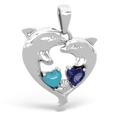 Turquoise Dolphin Heart 14K White Gold pendant P5820