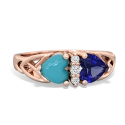 Turquoise Celtic Knot Double Heart 14K Rose Gold ring R5040