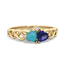 Turquoise Heart To Heart Braid 14K Yellow Gold ring R5870