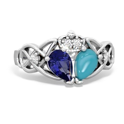 Turquoise 'One Heart' Celtic Knot Claddagh 14K White Gold ring R5322