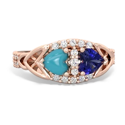 Turquoise Sparkling Celtic Knot 14K Rose Gold ring R2645