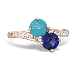 Turquoise Channel Set Two Stone 14K Rose Gold ring R5303