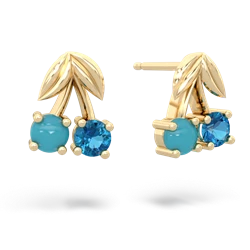 Turquoise Sweet Cherries 14K Yellow Gold earrings E7001