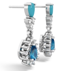 Turquoise Halo Pear Dangle 14K White Gold earrings E1882